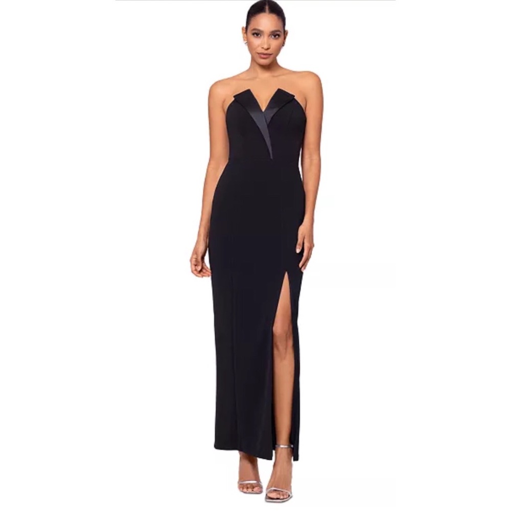 Betsy & Adam Black Strapless Maxi Dress